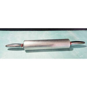 Silver Aluminum Metal Rolling Pin 19 in Red Washers MCM Pastry Dough Vintage